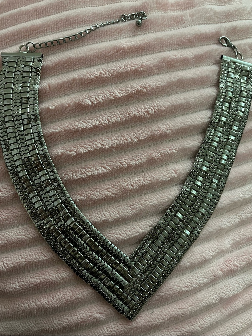Silver V-Shape Multi-Row Statement Necklace